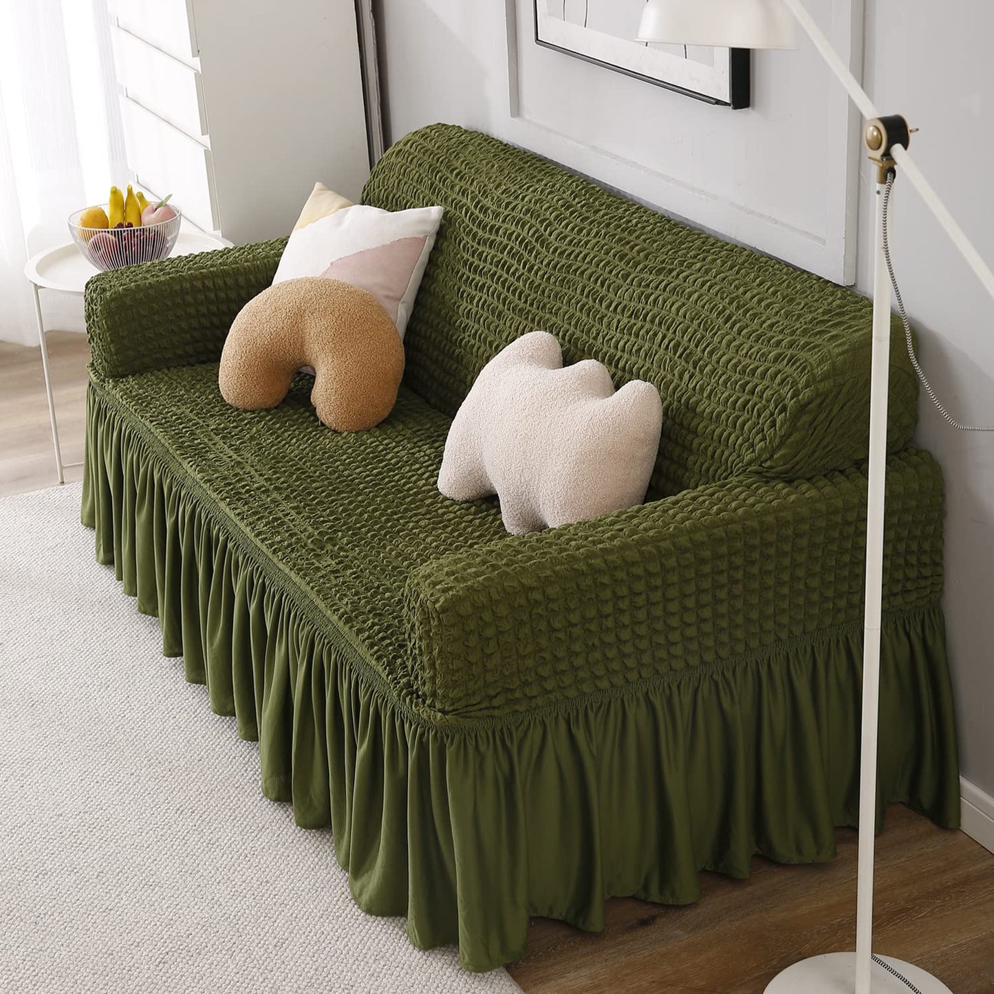 Elastic Stretchable Bubble 280 GSM Sofa Cover with Frill, Forest Green