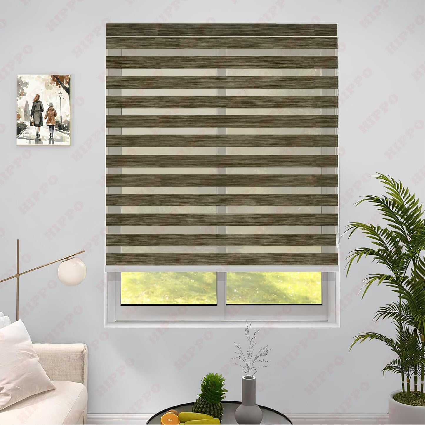 Premium Zebra Blinds Wooden Design Polyester Blend Semi/Complete Privacy Indoor Roller Blinds for Windows