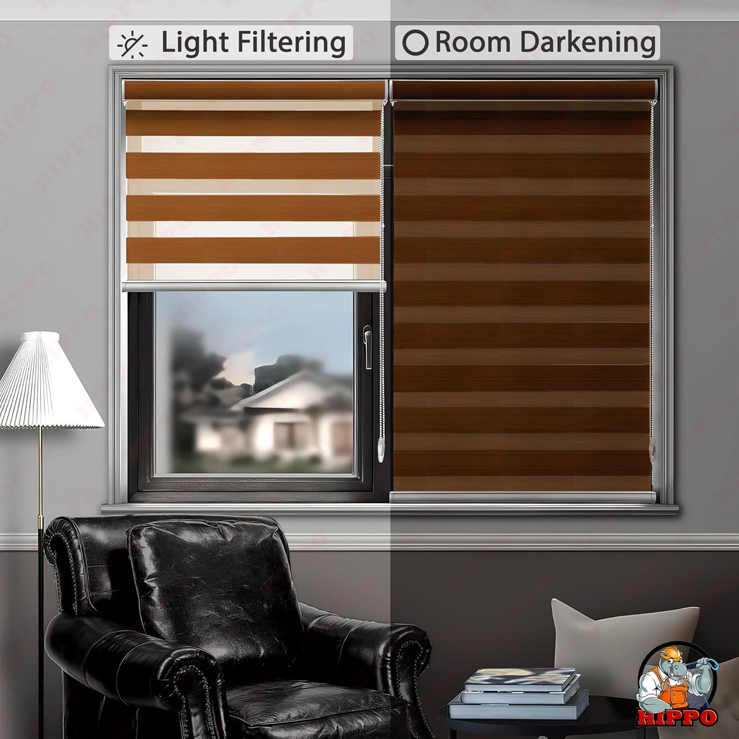 Premium Zebra Blinds Wooden Design Polyester Blend Semi/Complete Privacy Indoor Roller Blinds for Windows