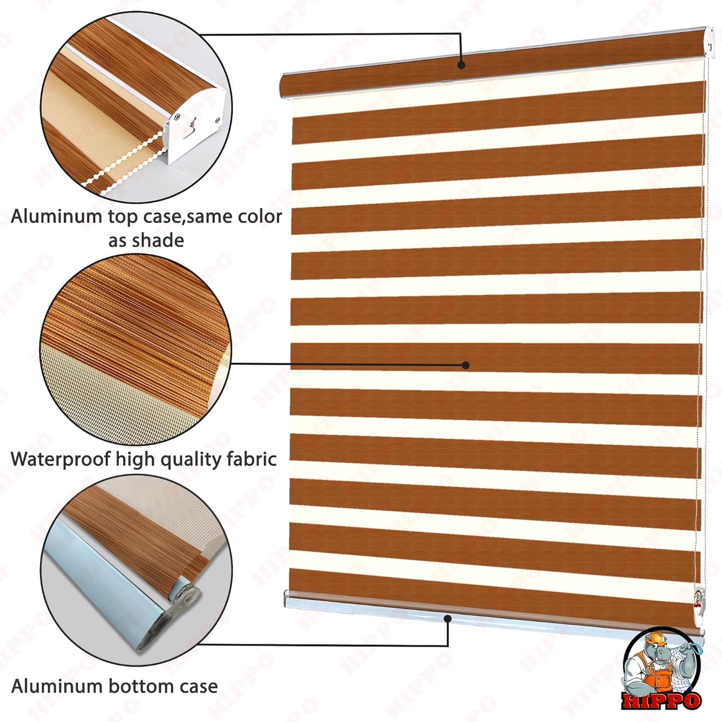 Premium Zebra Blinds Wooden Design Polyester Blend Semi/Complete Privacy Indoor Roller Blinds for Windows
