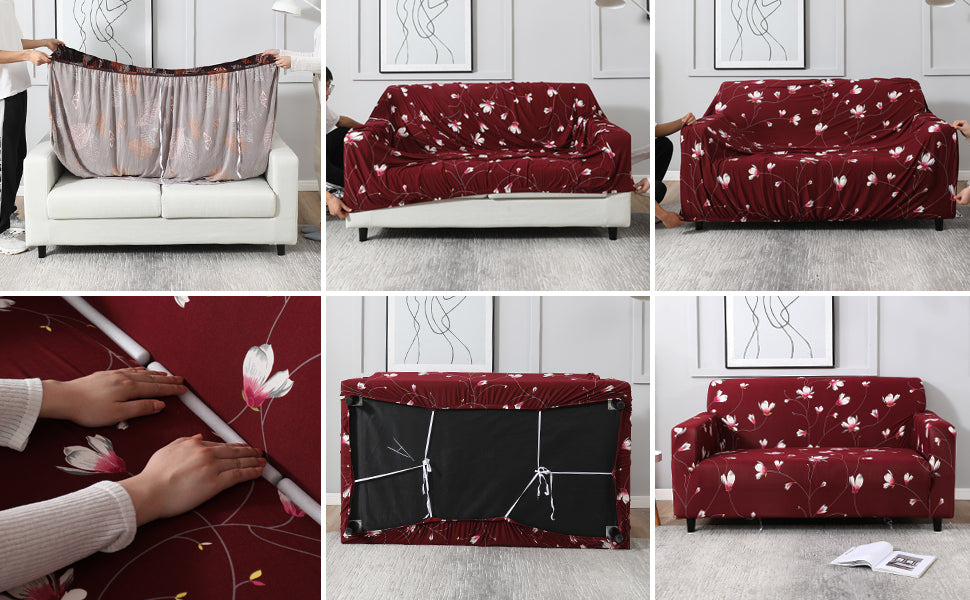3+1+1 MAROON FLOWER SOFA COVER ELASTIC STRETCHABLE 48 HOURS OFFER