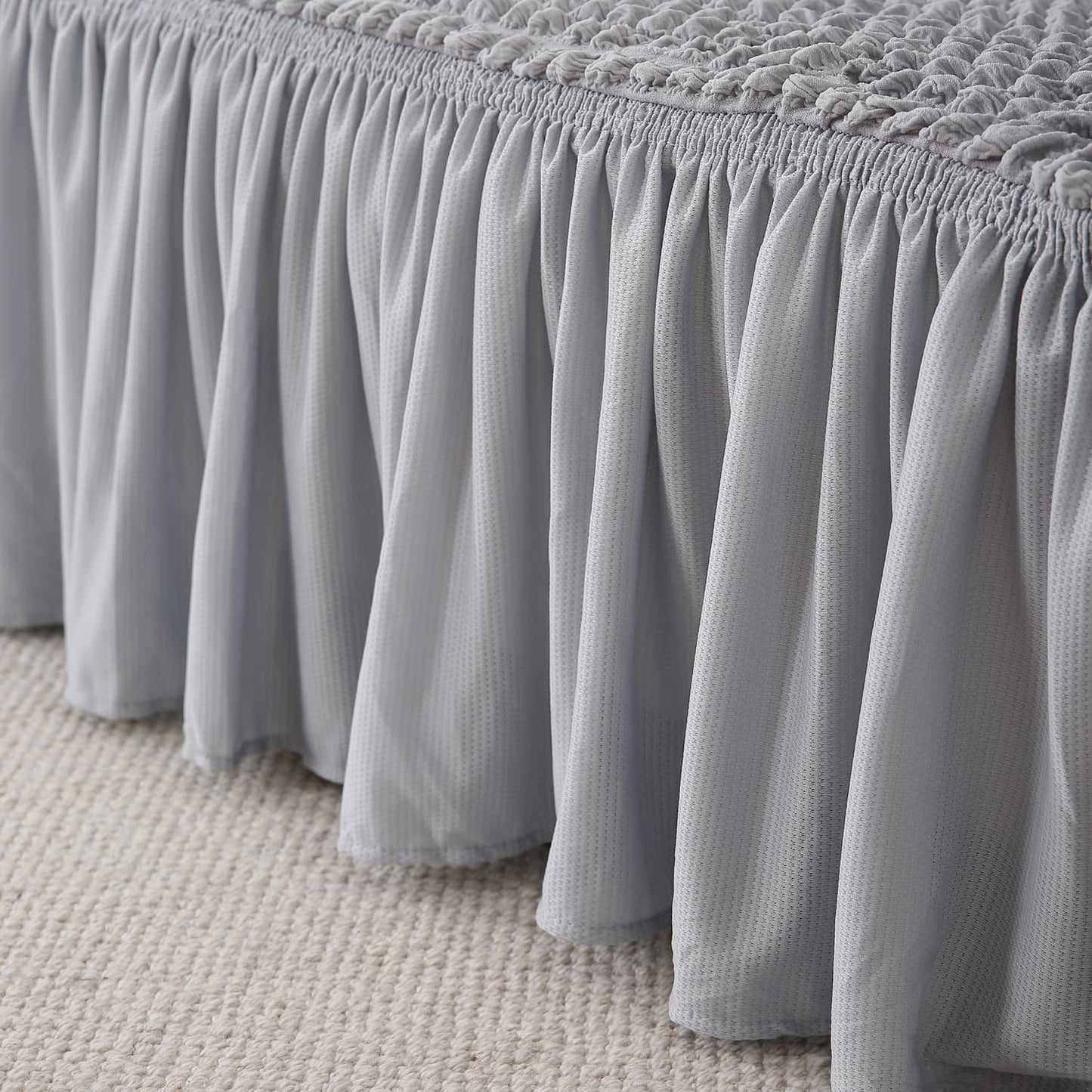 Elastic Stretchable 280 GSM Bubble Sofa Cover with Frill, Ash Grey