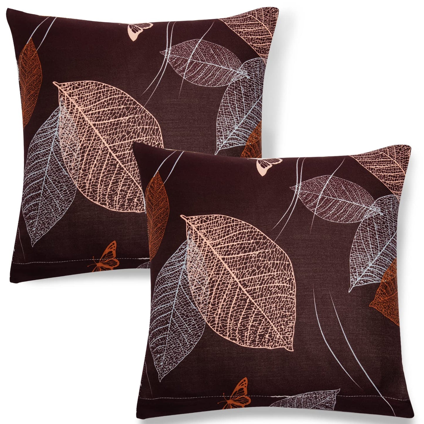 Stretchable Pack of 2 Cushion Cover 16x16, Dark Brown Leaf