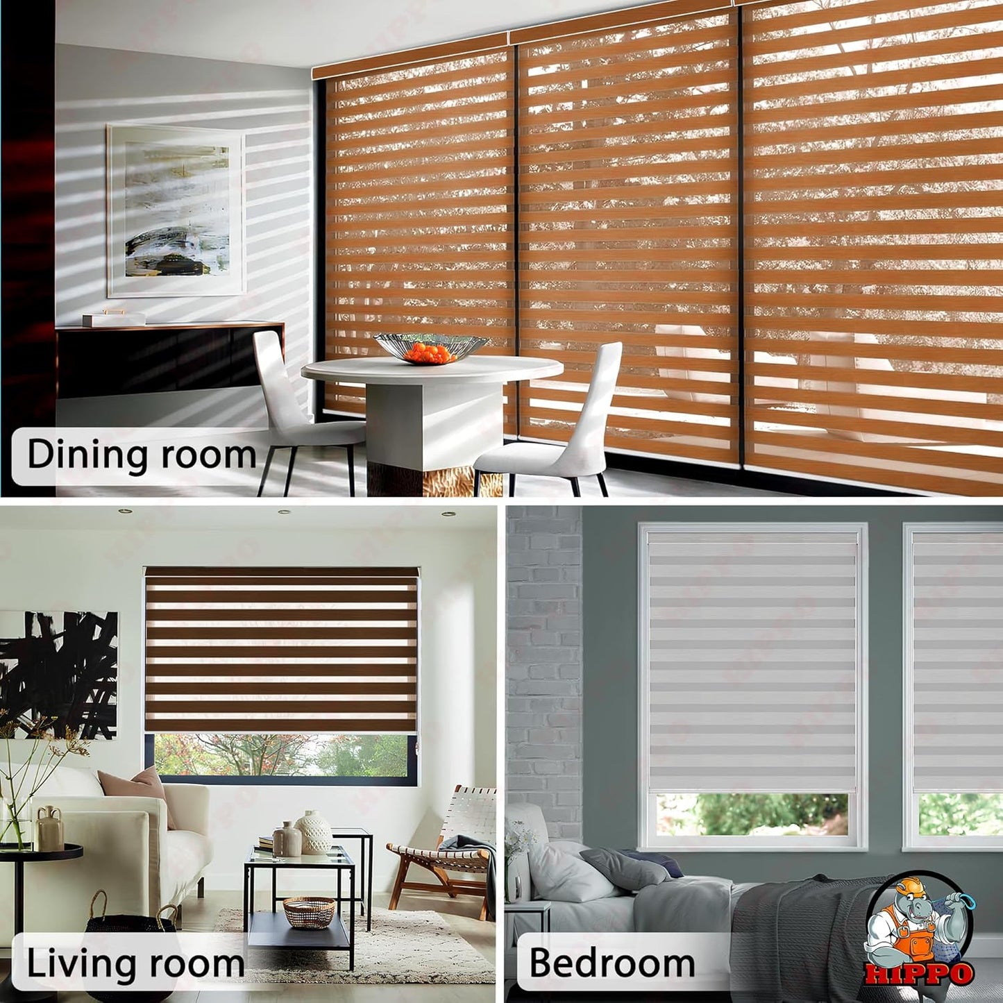 Premium Zebra Blinds Wooden Design Polyester Blend Semi/Complete Privacy Indoor Roller Blinds for Windows
