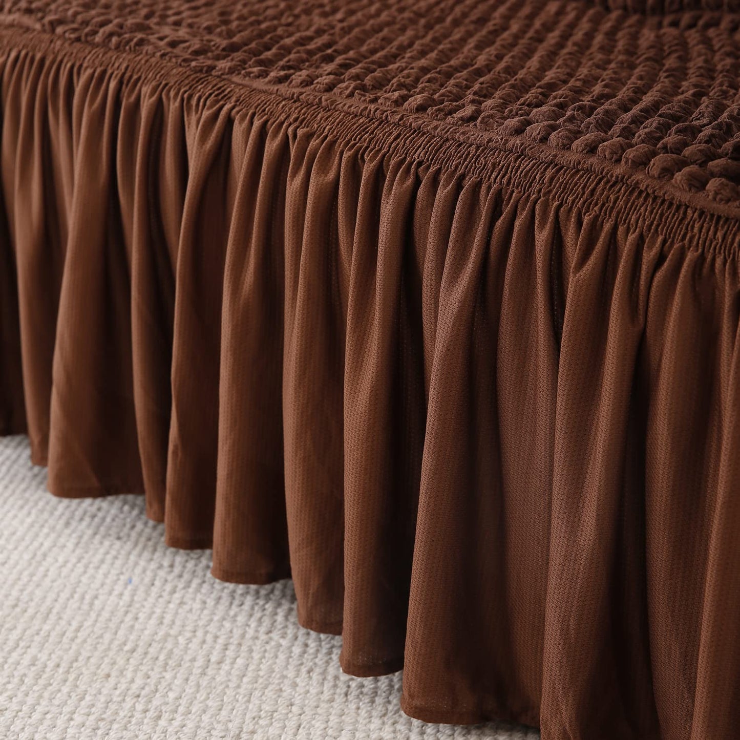 Elastic Stretchable 280 GSM Bubble Sofa Cover with Frill, Dark Brown