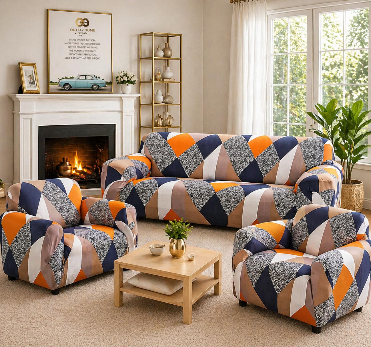 3+1+1 PRISM ORANGE SOFA COVER ELASTIC STRETCHABLE 48 HOURS OFFER
