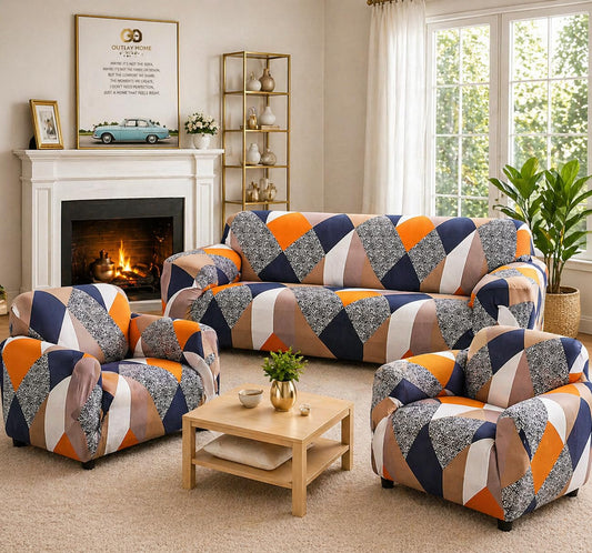 3+1+1 PRISM ORANGE SOFA COVER ELASTIC STRETCHABLE 48 HOURS OFFER