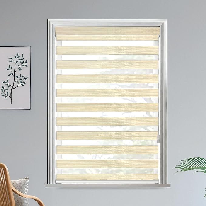 Premium Zebra Blinds Wooden Design Polyester Blend Semi/Complete Privacy Indoor Roller Blinds for Windows