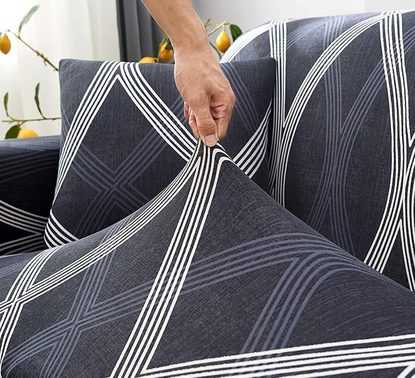 Grey Strips - Luxury Quality Strechable & Dust-proof Sofa Cover