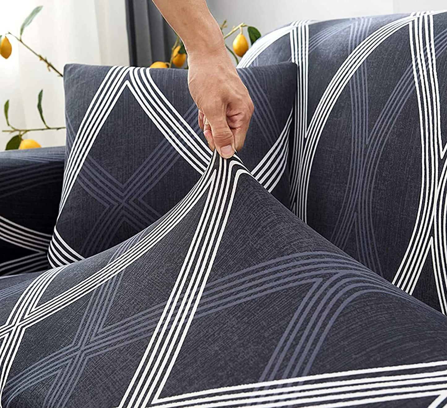 Grey Strips- Luxury Quality Strechable & Dust-proof Sofa Cover