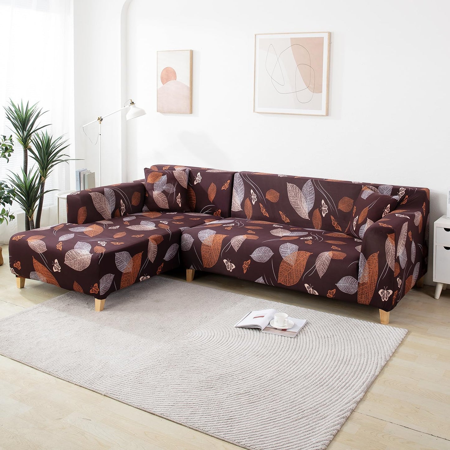 Stretchable Pack of 2 Cushion Cover 16x16, Dark Brown Leaf