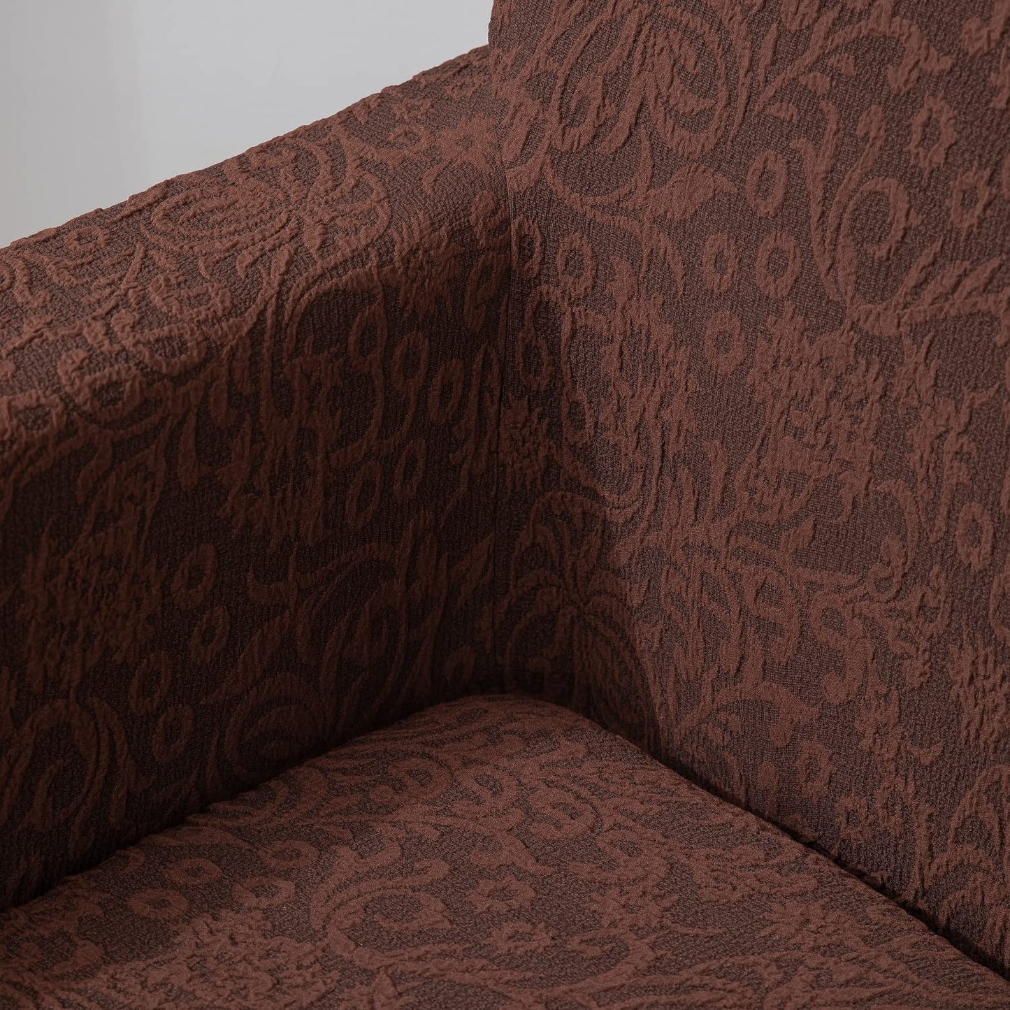 Elastic Stretchable Designer Woven Jacquard Sofa Cover with Frill , Pecan Brown