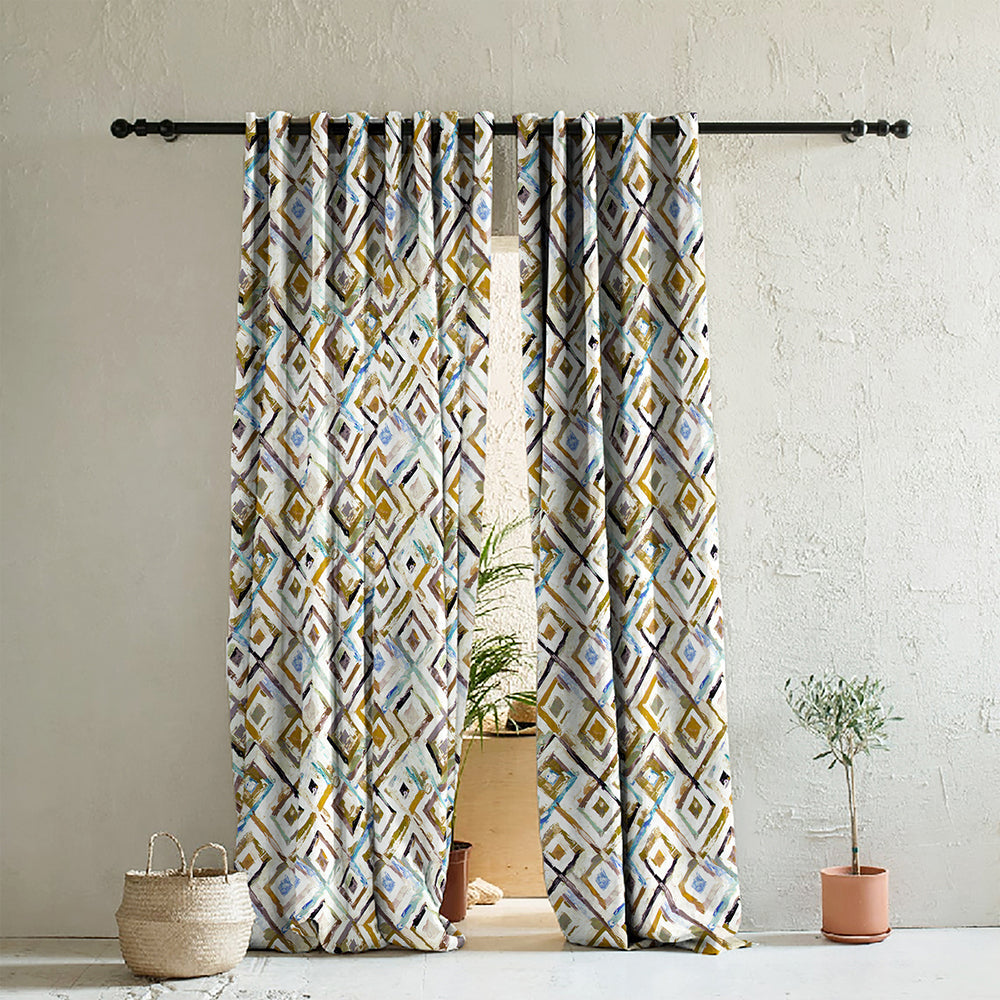 Elegant Geometric  Print Room Darkening Curtain - Set of 2 - DS87A