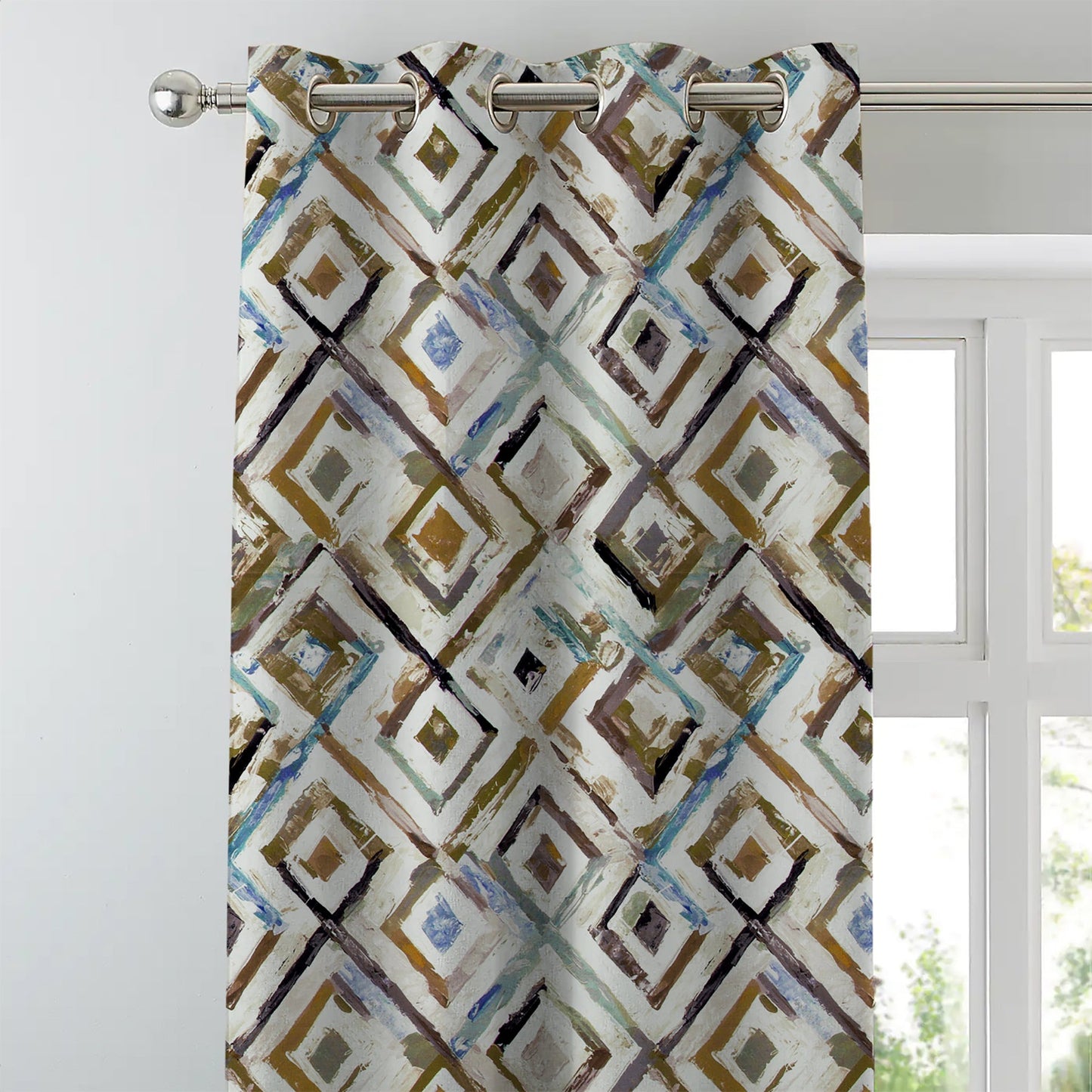 Elegant Geometric  Print Room Darkening Curtain - Set of 2 - DS87A