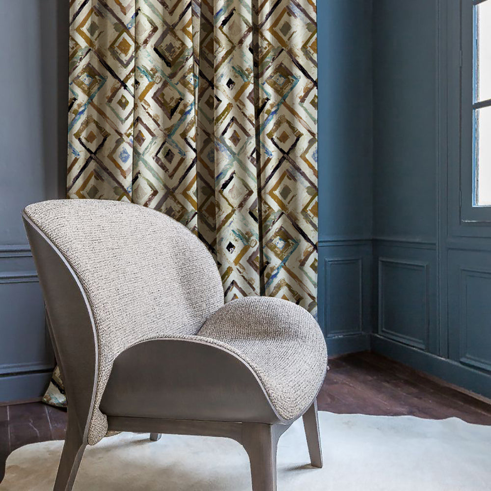 Elegant Geometric  Print Room Darkening Curtain - Set of 2 - DS87A