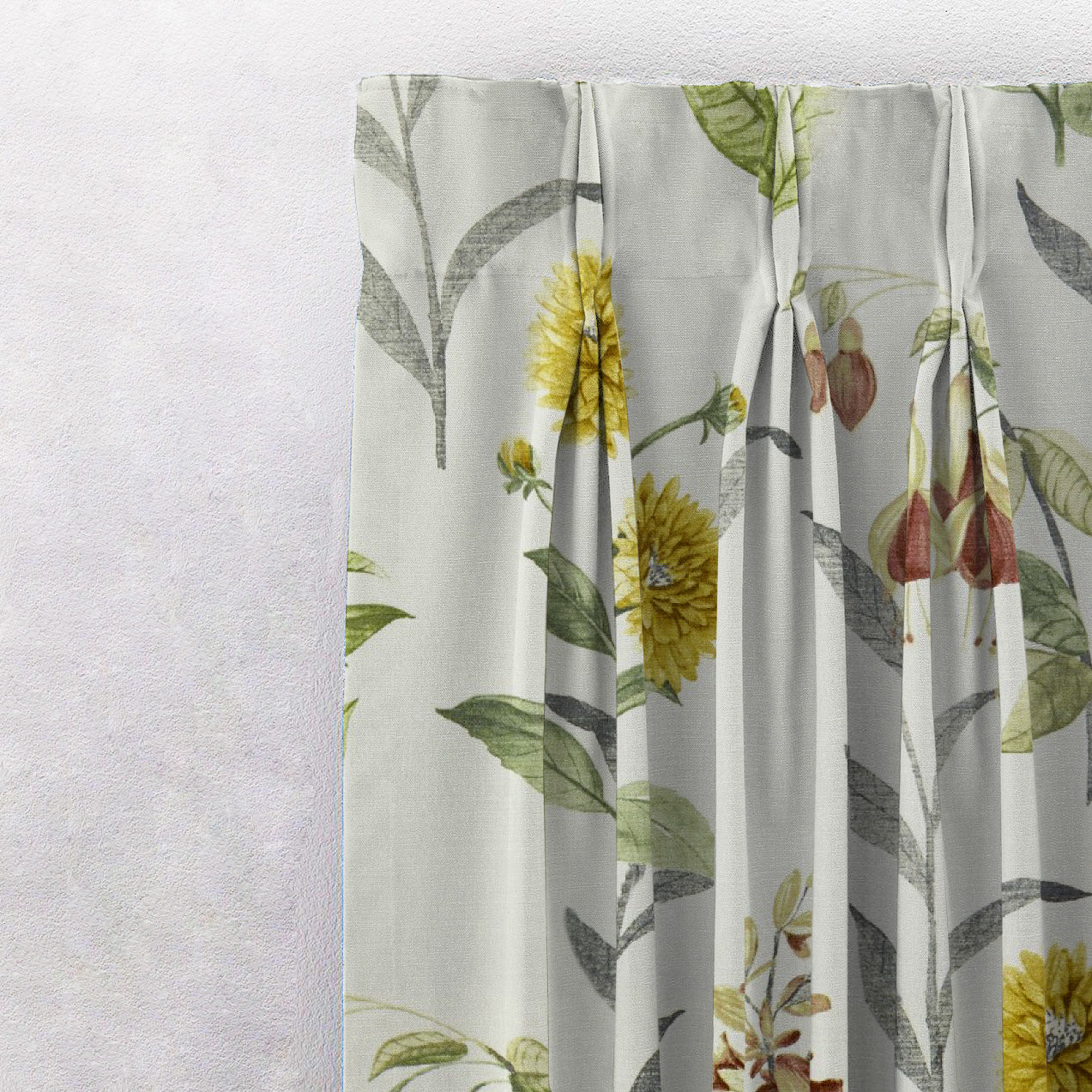 Sunny Delight Floral Mustard Yellow Heavy Satin Room Darkening Curtains Set Of 2 - (DS90A)
