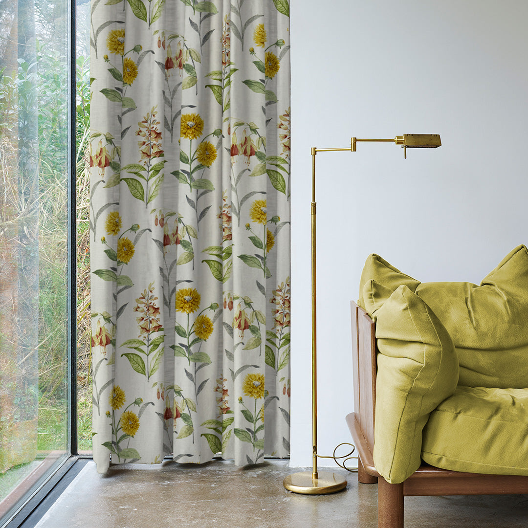 Sunny Delight Floral Mustard Yellow Heavy Satin Room Darkening Curtains Set Of 2 - (DS90A)