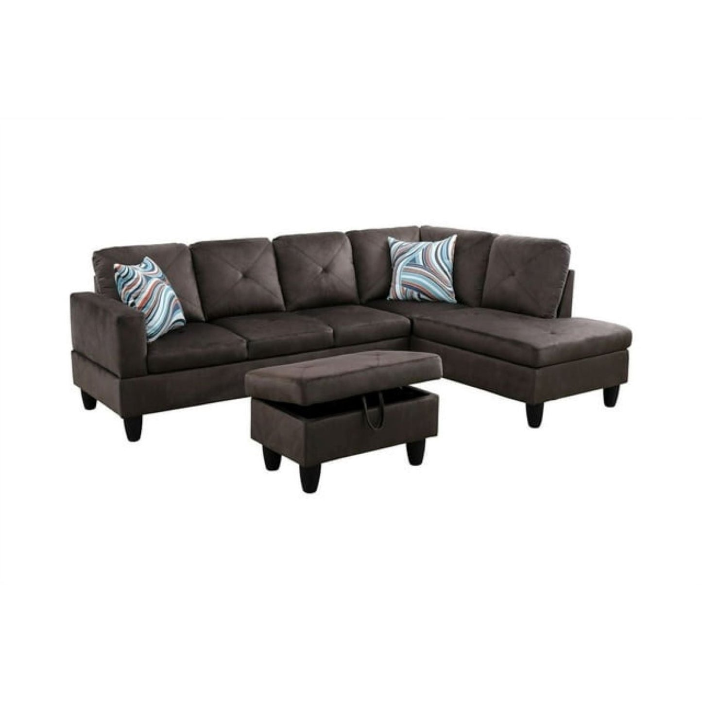 Christen 5 Seater L Shape Fabric Sofa Set with Storage Ottoman