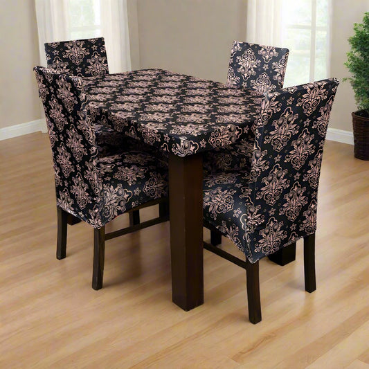 Black & Beige Ethnic Elastic Chairs Table Covers