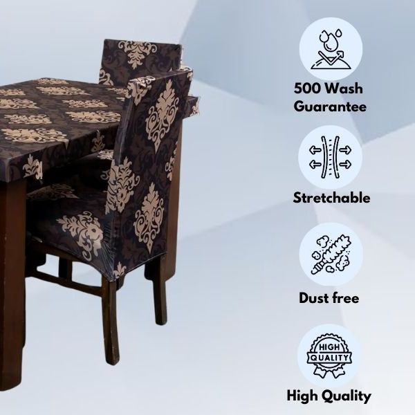 Black & Beige Ethnic Elastic Chairs Table Covers
