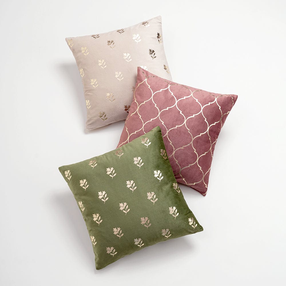Gold Foil Printed Cotton Velvet Cushion Covers, set of 2 , Festive Flair