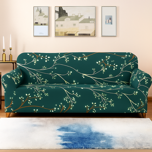 Sofa Cover- Leaf Olive Green - Luxury Quality Strechable & Dust-proof Sofa Cover