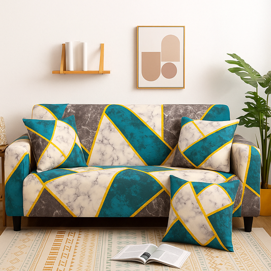 GEOMETRIC CREAM - Luxury Quality Strechable & Dust-proof Sofa Cover