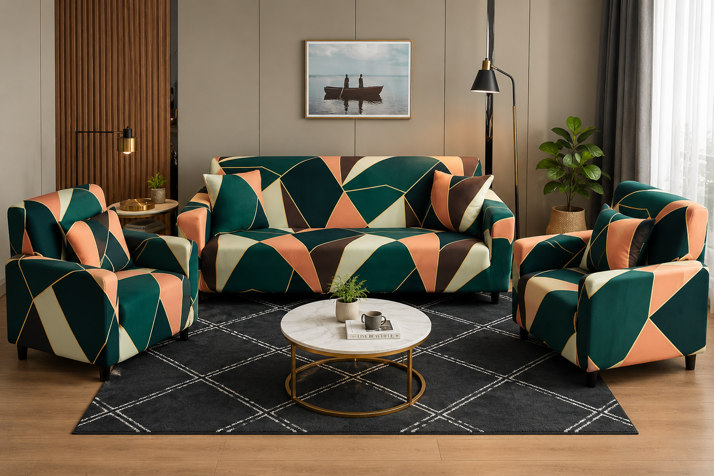 3+1+1 PEACH PRISM ELASTIC SOFA COVER 48 HOURS SALE