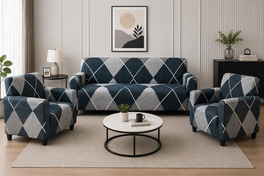 3+1+1 CHECKERPLAID BLUE SOFA COVER ELASTIC STRETCHABLE 48 HOURS OFFER