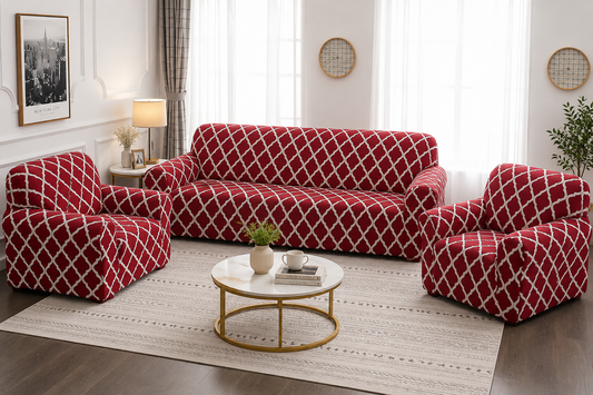 3+1+1 MAROON DIAMOND SOFA COVER ELASTIC STRETCHABLE 48 HOURS OFFER
