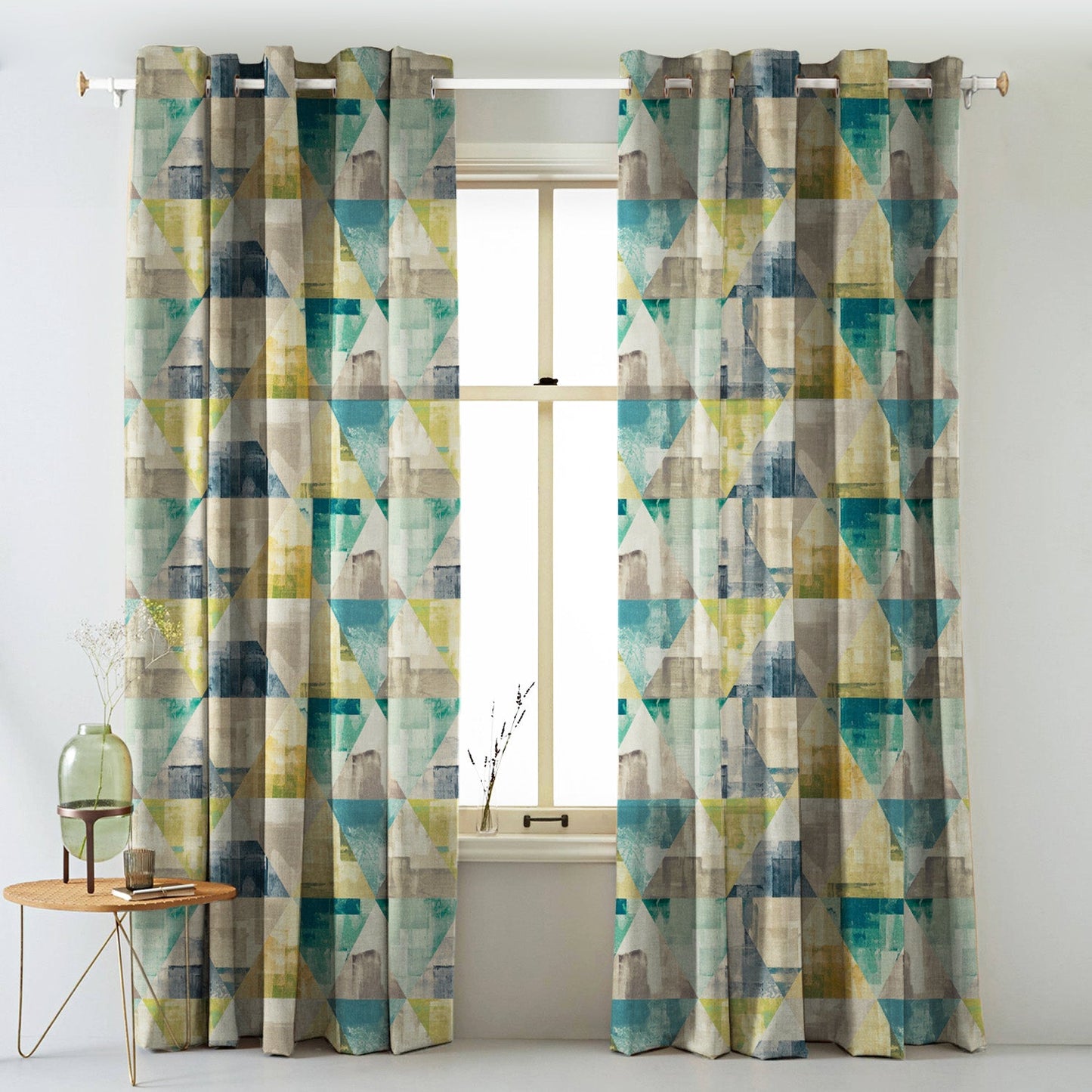 Elegant Geometric Print Matt Finish  Room Darkening Curtain Set of 2 -  MTDS145A
