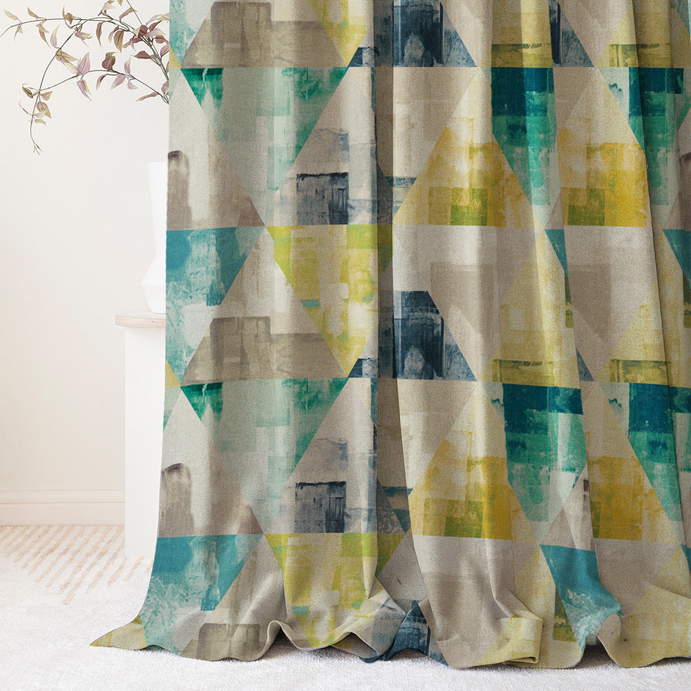 Elegant Geometric Print Matt Finish  Room Darkening Curtain Set of 2 -  MTDS145A