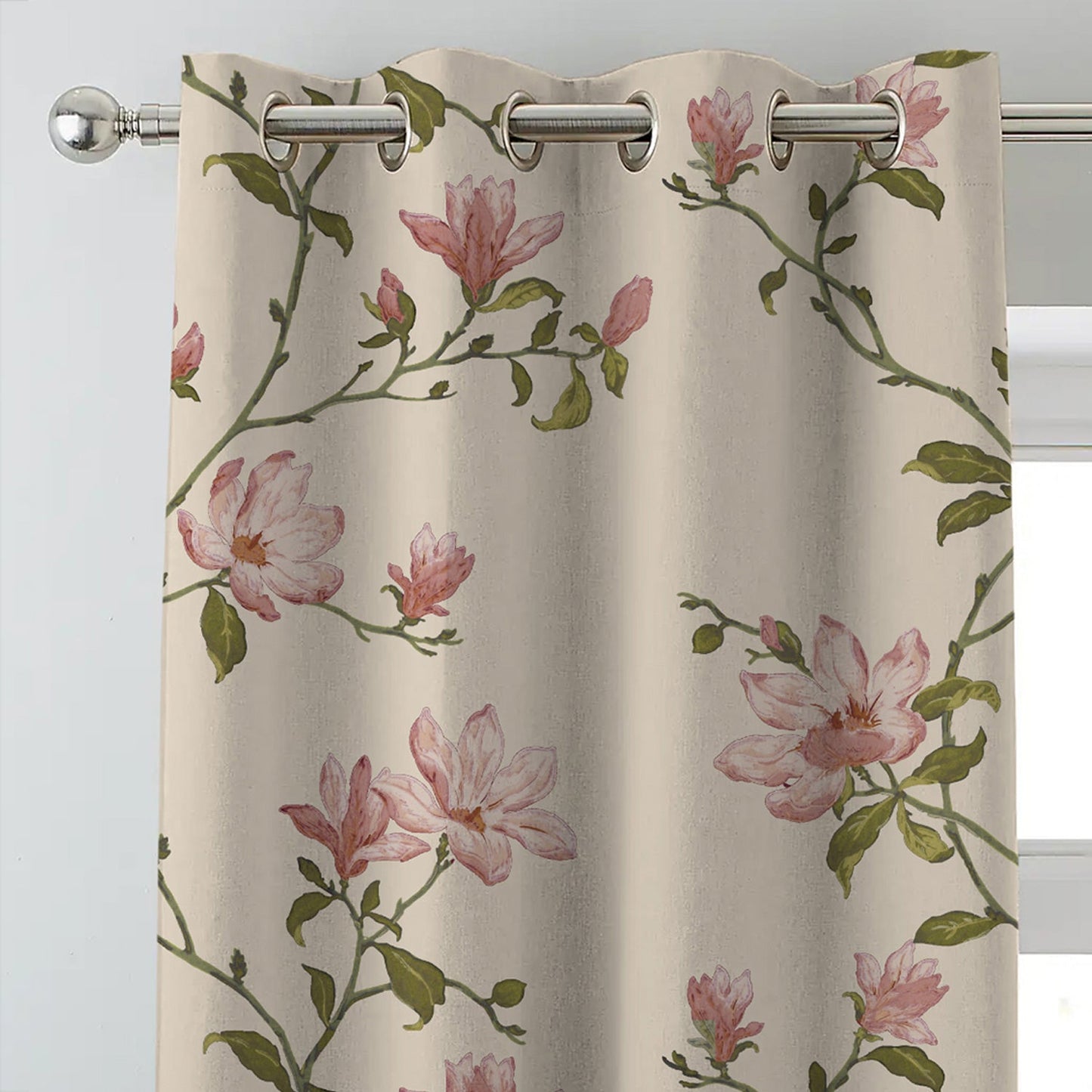 Elegant Floral & Ombre Print Combination Room Darkening Curtains - Set Of 4 Door Curtain (427BOFC12) - Pink & Beige