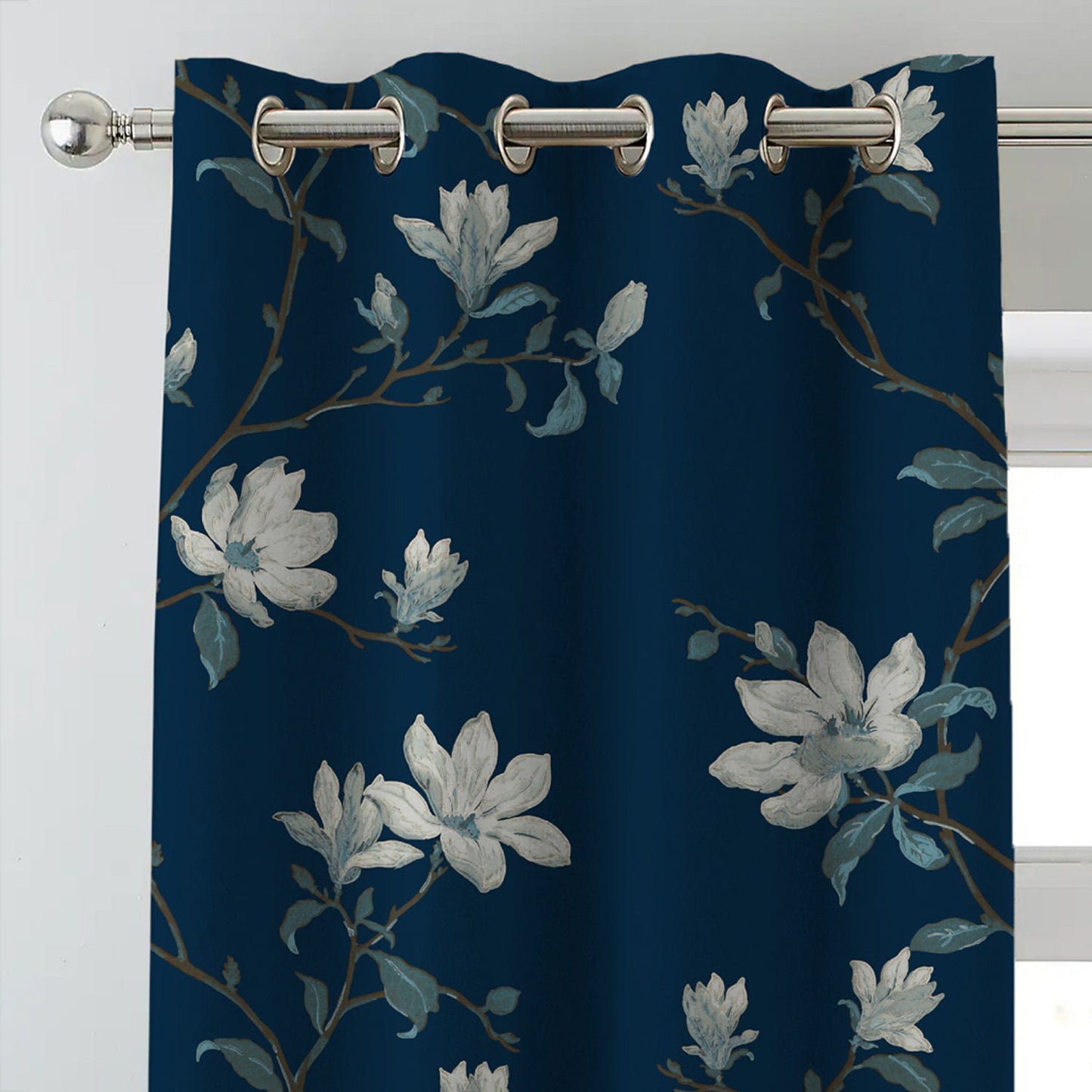 Elegant Floral & Ombre Print Combination Room Darkening Curtains - Set Of 4 Door Curtain (428ATWOM4) - Blue & Beige
