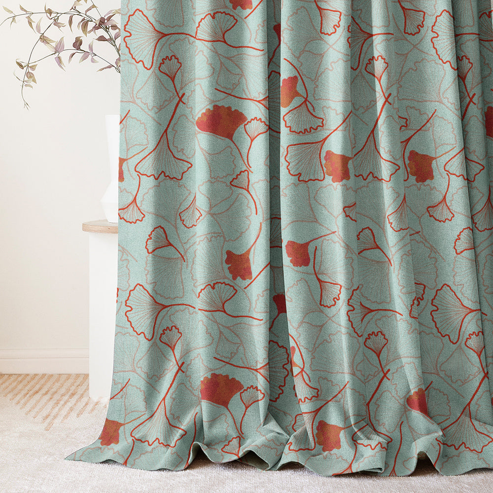 Elegant Floral Print Matt Finish  Room Darkening Curtain Set of 2 -  MTDS501A