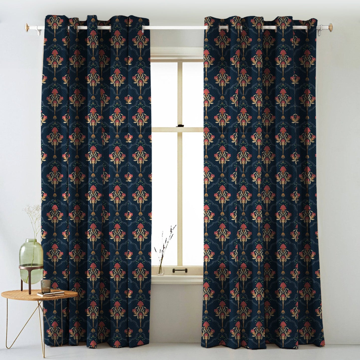 Elegant Ethenic Print Matt Finish  Room Darkening Curtain Set of 2 -  MTDS515A1
