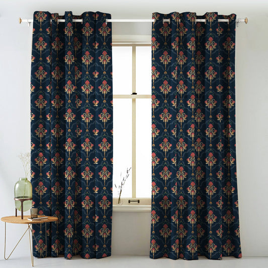 Elegant Ethenic Print Matt Finish  Room Darkening Curtain Set of 2 -  MTDS515A1