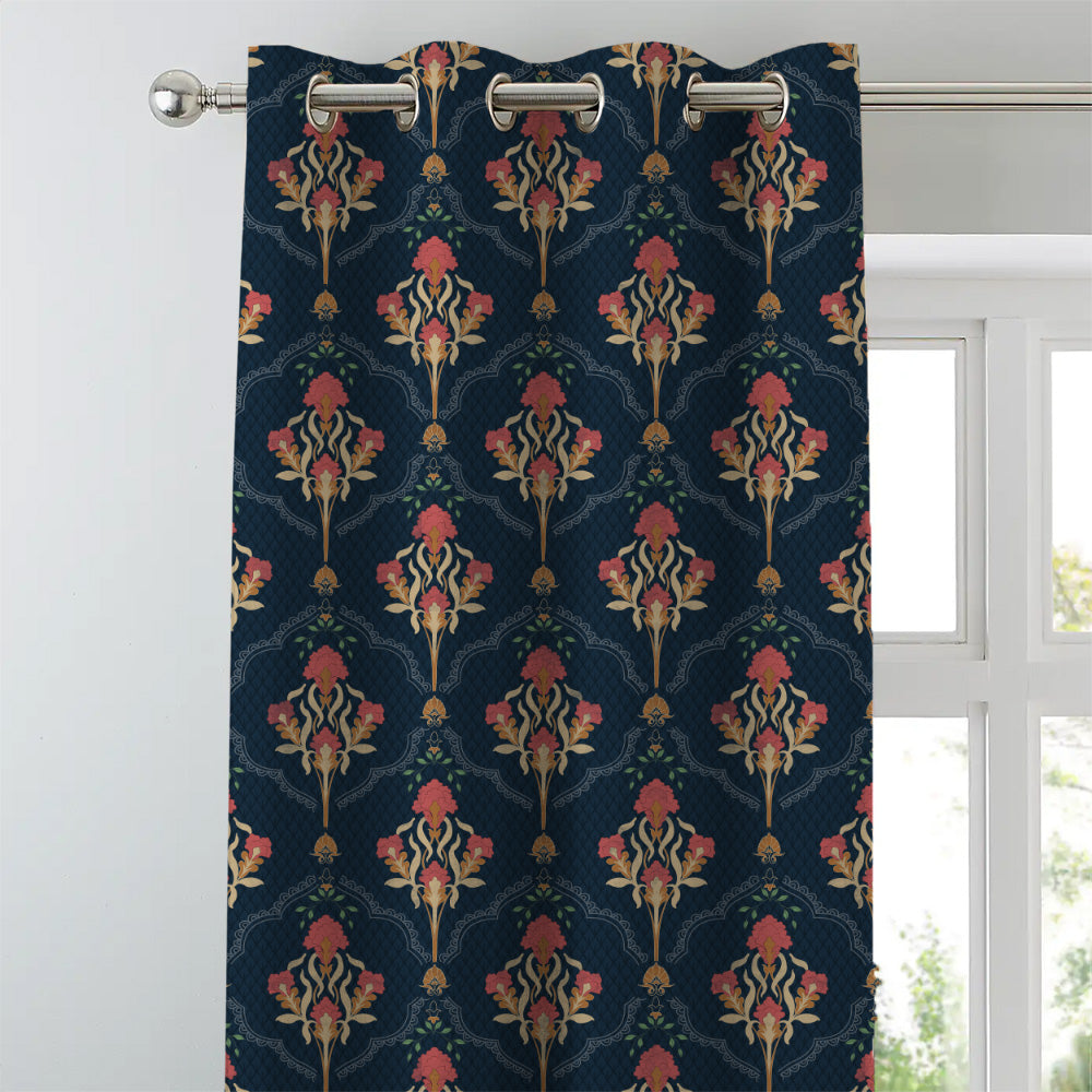 Elegant Ethenic Print Matt Finish  Room Darkening Curtain Set of 2 -  MTDS515A1