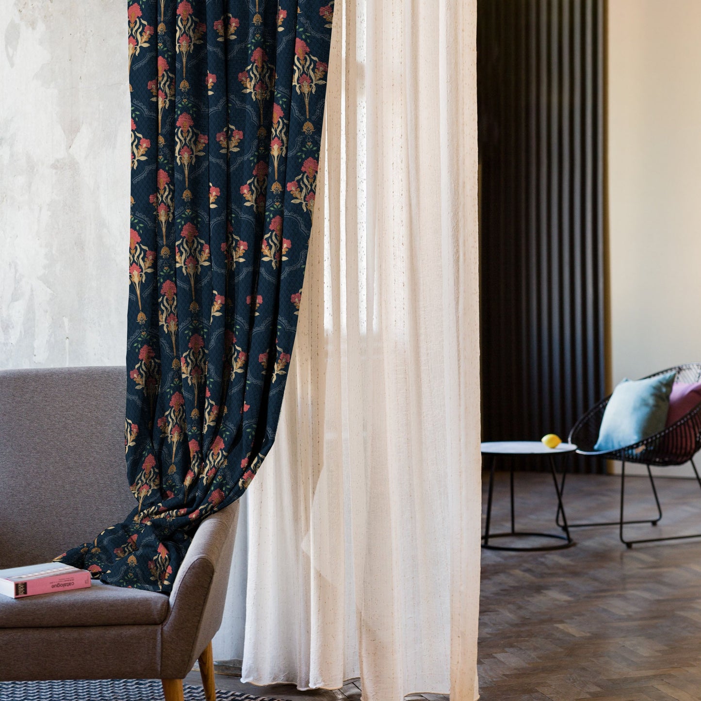 Elegant Ethenic Print Matt Finish  Room Darkening Curtain Set of 2 -  MTDS515A1