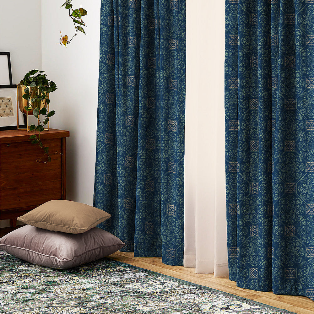 Elegant Ethenic Print Matt Finish  Room Darkening Curtain Set of 2 -  MTDS518D