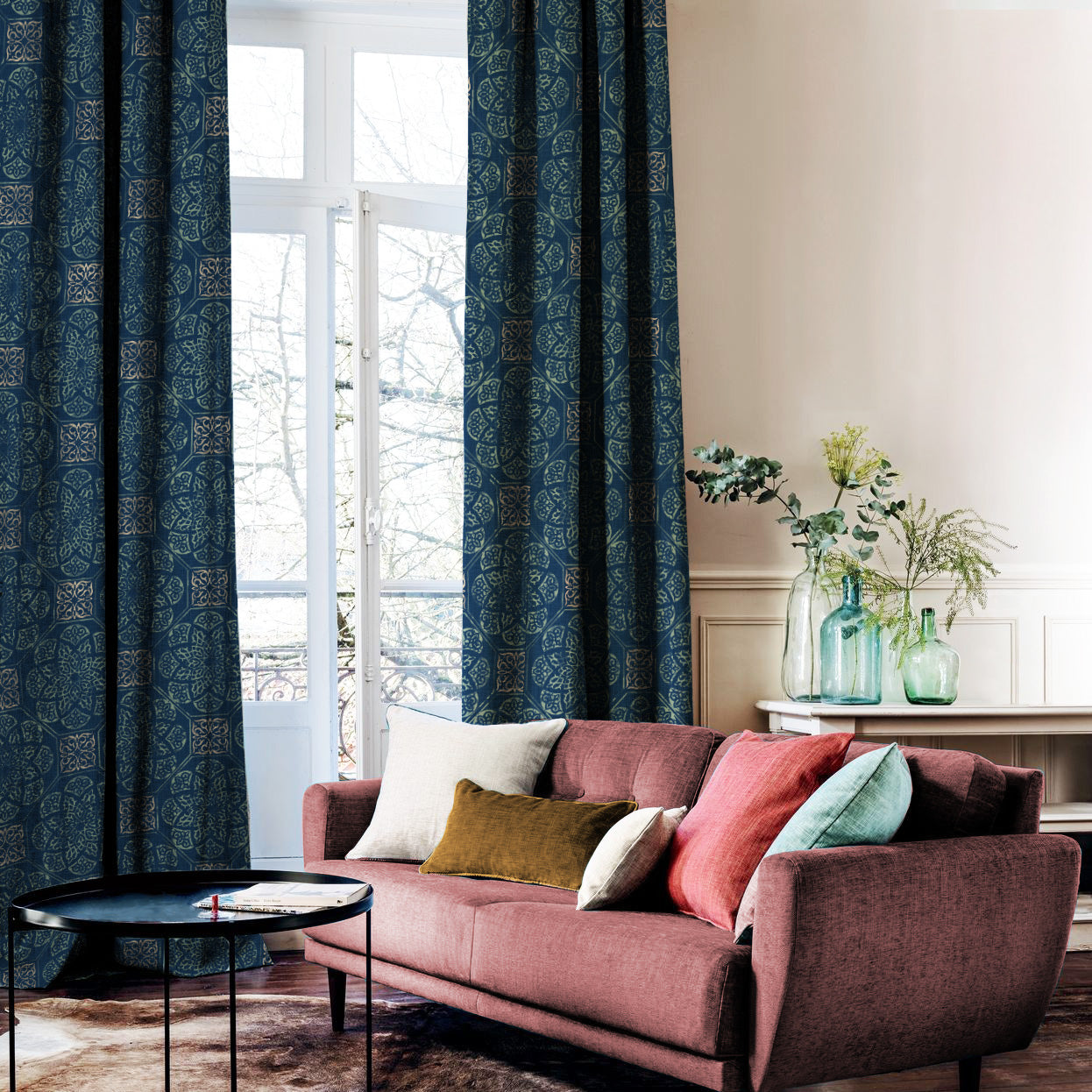 Elegant Ethenic Print Matt Finish  Room Darkening Curtain Set of 2 -  MTDS518D