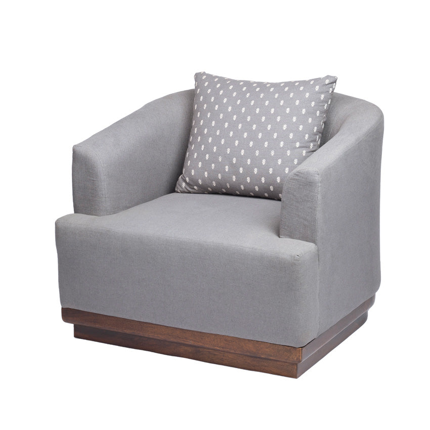 Samuel Solid Wood 1 Seater Sofa In Grey & Brown