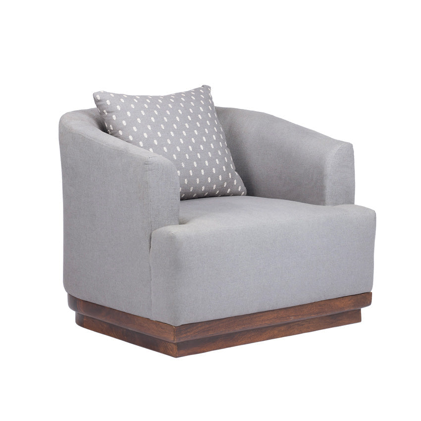 Samuel Solid Wood 1 Seater Sofa In Grey & Brown