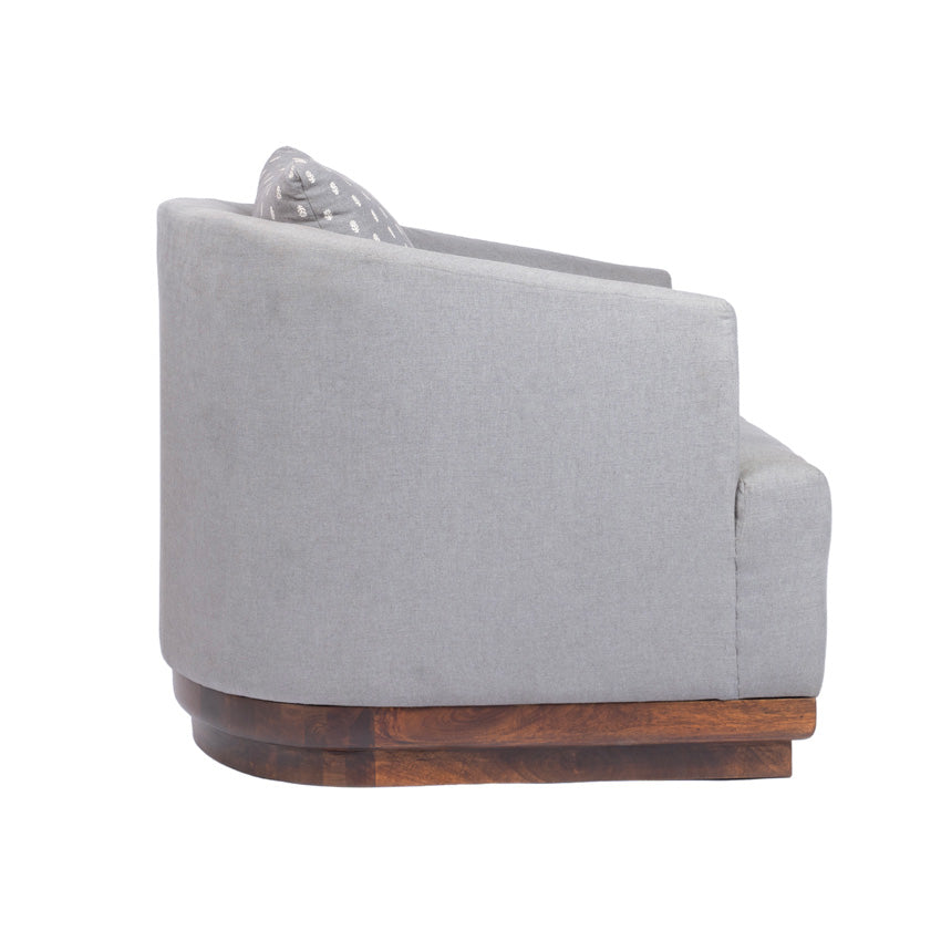 Samuel Solid Wood 1 Seater Sofa In Grey & Brown