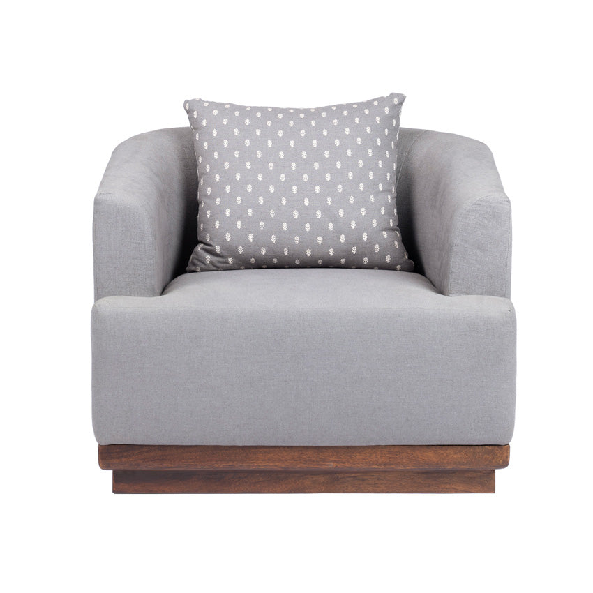 Samuel Solid Wood 1 Seater Sofa In Grey & Brown