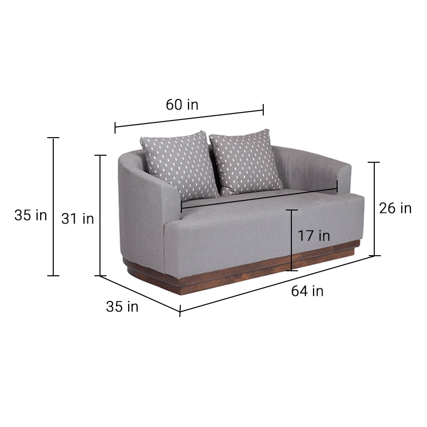 Samuel Solid Wood Two Seater Sofa In Grey & Brown