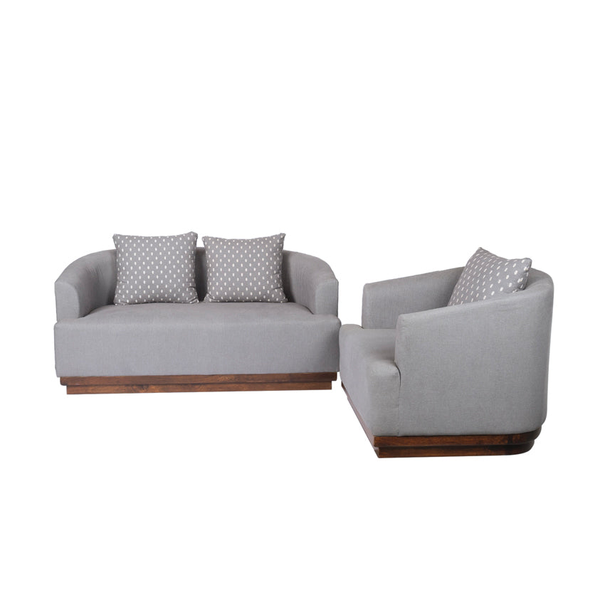 Samuel Solid Wood Two Seater Sofa In Grey & Brown
