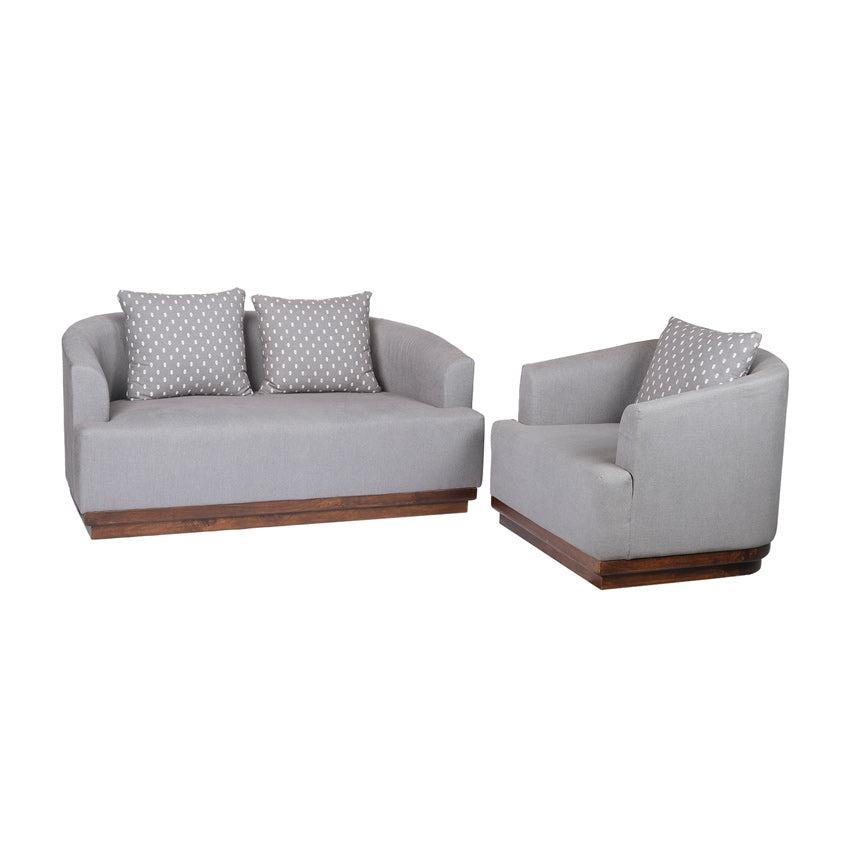 Samuel Solid Wood Two Seater Sofa In Grey & Brown