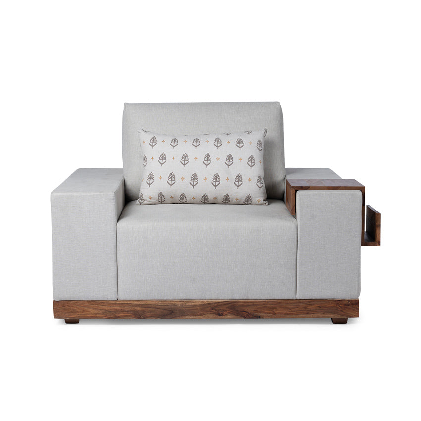 Valentina 1 Seater Sofa With Sheesham Wood Base & Linen Fabric
