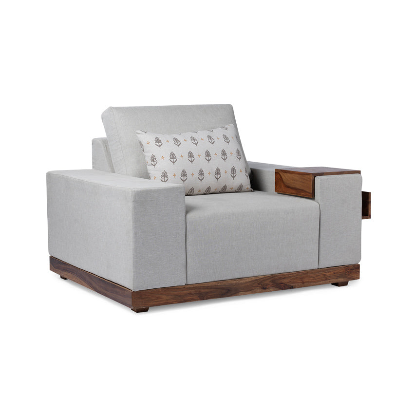 Valentina 1 Seater Sofa With Sheesham Wood Base & Linen Fabric